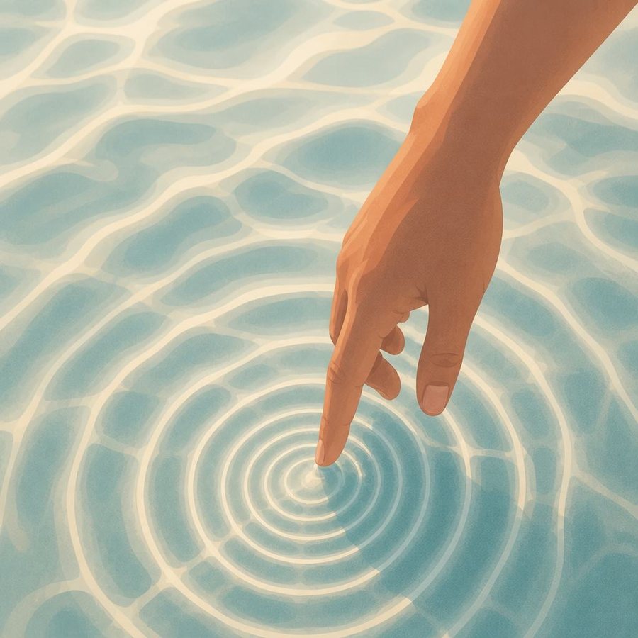 Une main effleure la surface d'un bassin d'eau thermale.